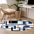 thumbnail image 4 of Round Rugs 4Ft, Blue Black Geometric Round Area Rug Washable Indoor Throw Carpet, Modern Minimalist Stripes Aesthetic Soft Non Slip Circle Rug for Kitchen Nursery Room Home Decor Aesthetic, 4 of 8