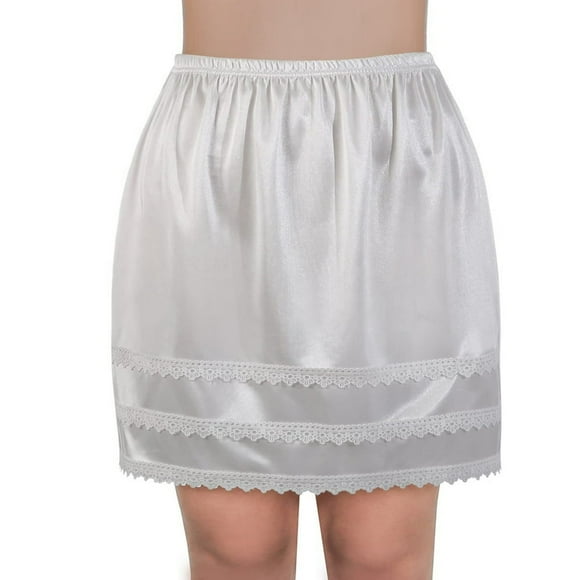 Women Half Slip Elastic Waist Lace Patchwork Satin Mini Skirt Under Dress Slip Sleepwear