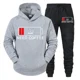 thumbnail image 5 of Conjunto de 2 piezas de sudadera y pantalón divertidos para hombre con estampado "Need Coffee" de manga larga con capucha y patrón de batería baja, ropa deportiva, 5 of 5