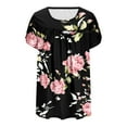 thumbnail image 5 of WREESH Casual Summer Tunic Tops Women's Pleated Floral Print Square Neck Short Sleeve Blouses Black, 5 of 5