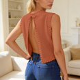 thumbnail image 5 of WAYUTE Womens Tank Tops Backless Tie Up Solid Color Sweater Vest Sleeveless Crewneck Knit Crochet Breathable Crop Tops, 5 of 5