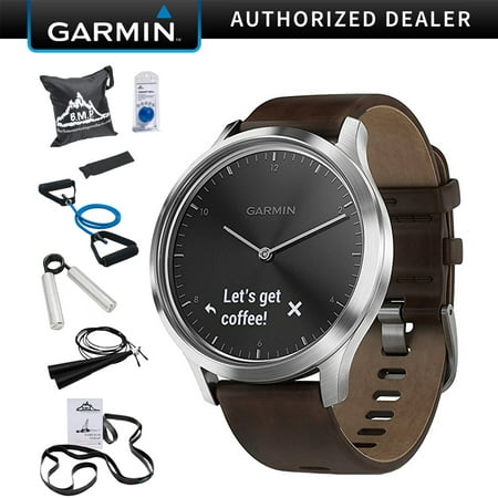 Garmin 010-01850-14 Vivomove HR, Premium, Stainless Steel w/ Leather Band (Large) + 7-Piece Fitness