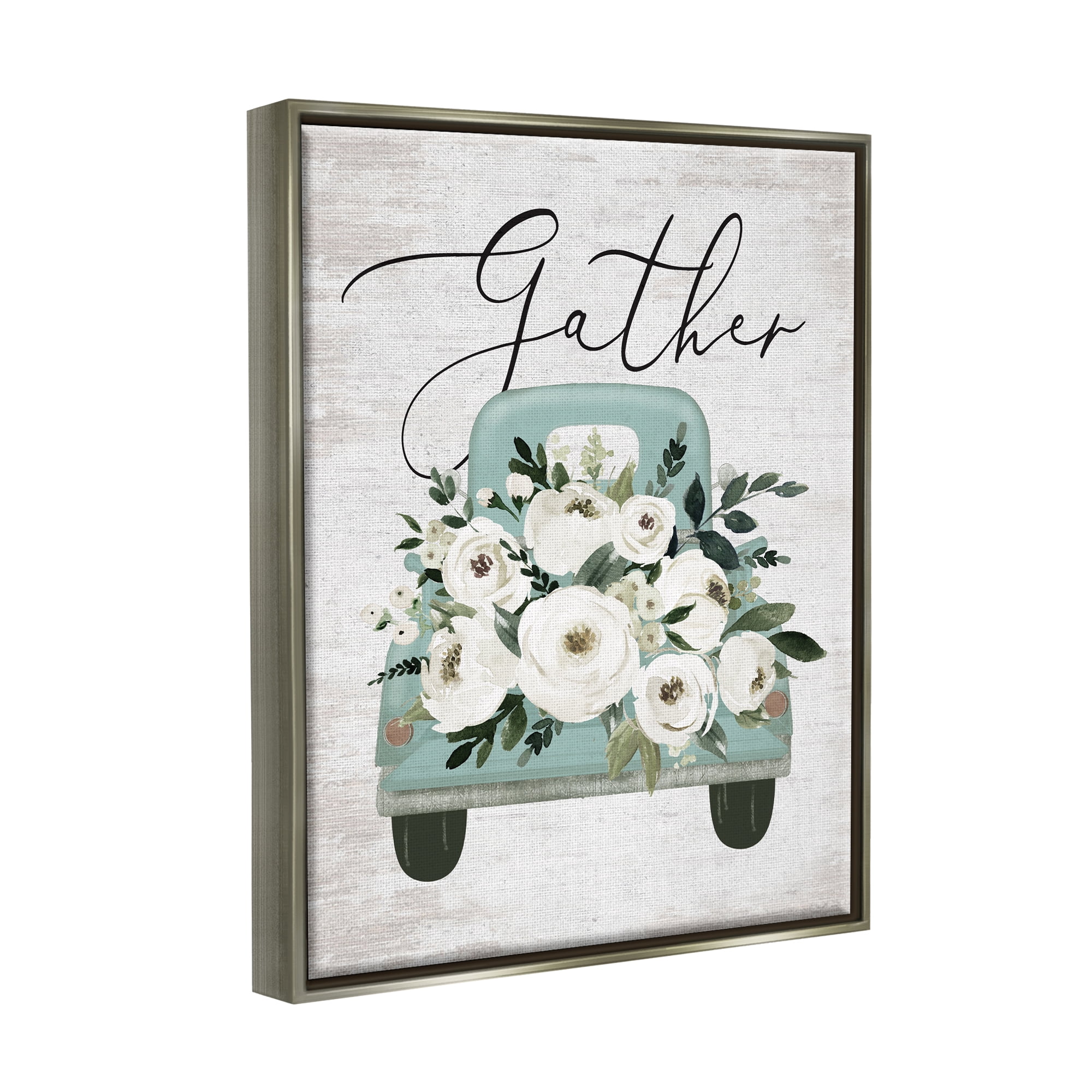 Stupell Industries Gather Floral Rose Truck Transportation Painting Gray Floater Framed Art Print Wall Art, 17 x 21
