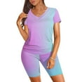 thumbnail image 3 of Short Sets for Women Gradient Color Short Sleeve V Neck T Shirt and Shorts 2 Piece Matching Set Womens Lounge Set, 3 of 7