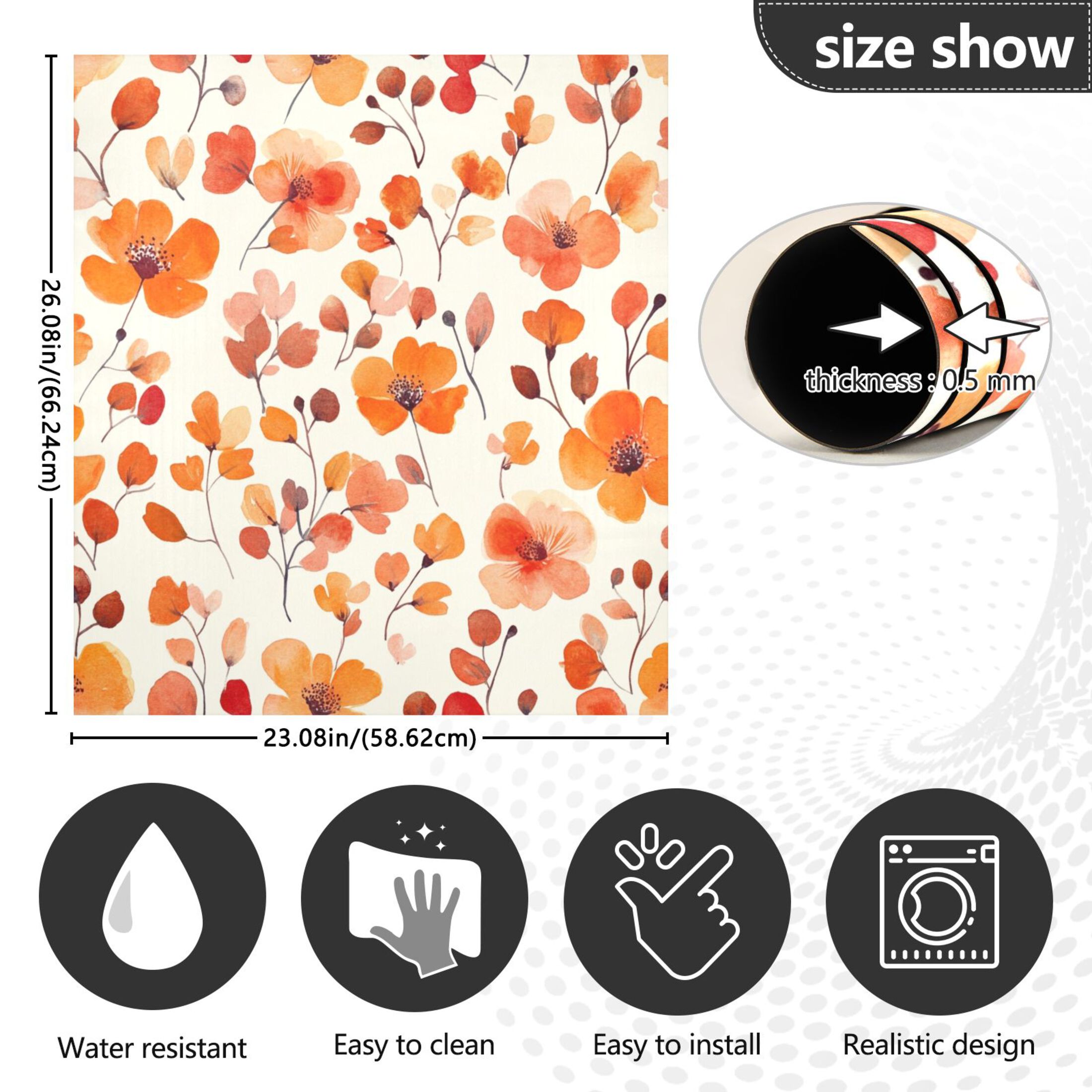 Dishwasher Magnetic Sticker 23x26 Inch Refrigerator Magnetic Sticker Washing Machine Magnetic Sticker Kitchen Panel Magnetic Sticker Home Decor Cartoon Orange Flowers