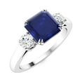 thumbnail image 2 of 6MM Square Shape Blue Sapphire 925 Sterling Silver Valentines Day Gifts Women Trilogy Ring, 2 of 3