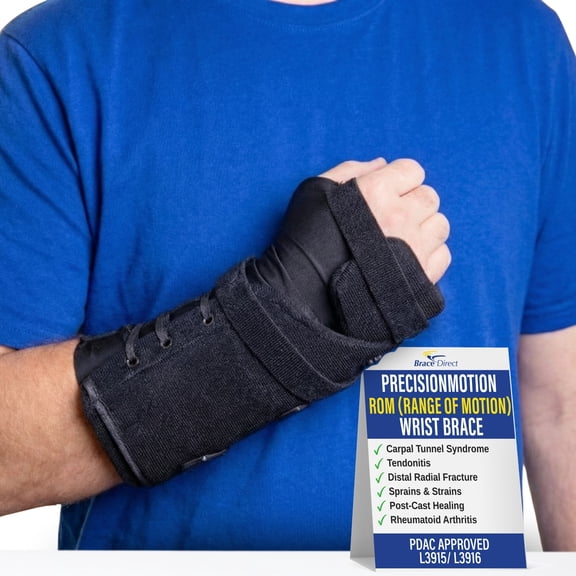 Brace Direct PrecisionMotion ROM Wrist Brace with Adjustable Flexion Extension Dial - PDAC Approved L3915 L3916