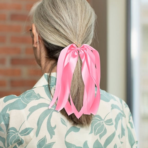 AURARMLET 2Pcs Pink Silk Satin Bow Hair Ties Ribbon Hair Bows Soft Ponytail Holders