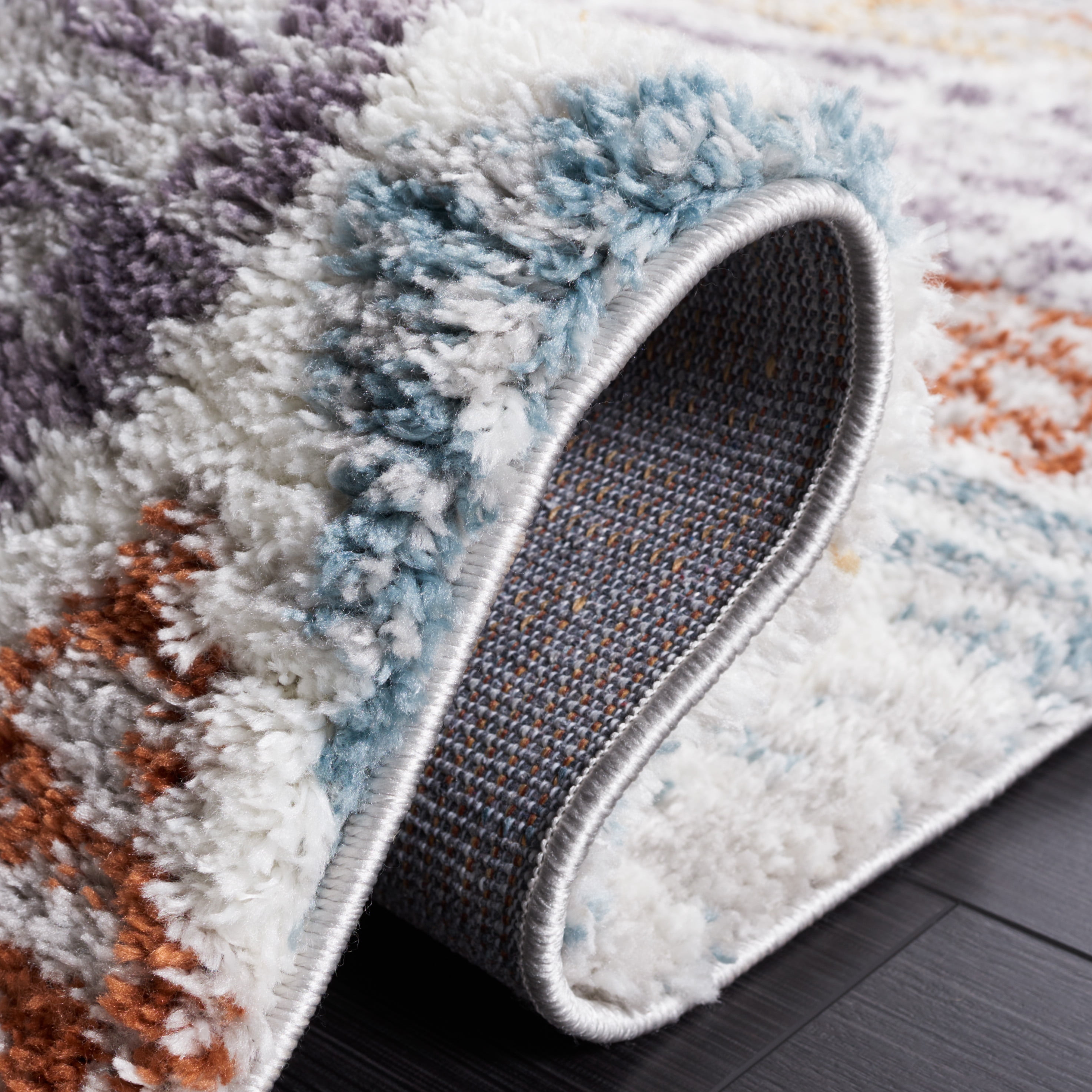 SAFAVIEH Berber Shag Maurice Abstract Runner Rug, Blue Rust/Ivory, 2'3" x 10'