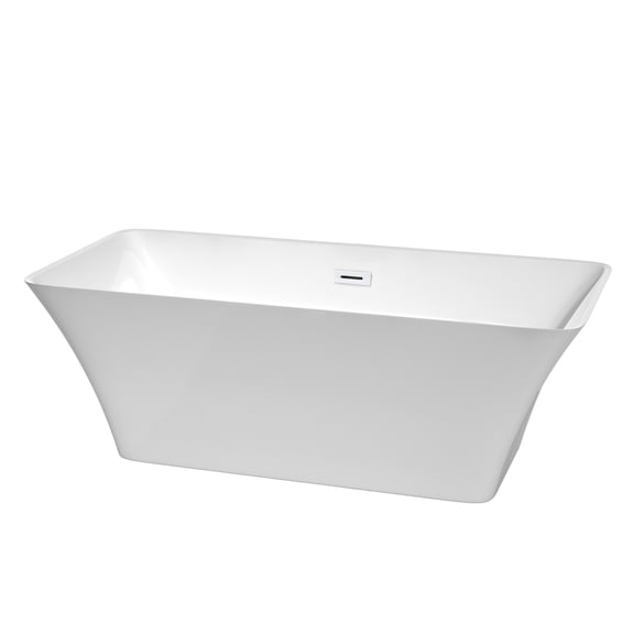 Tiffany 67 Inch Freestanding Bathtub in White with Shiny White Drain and Overflow Trim