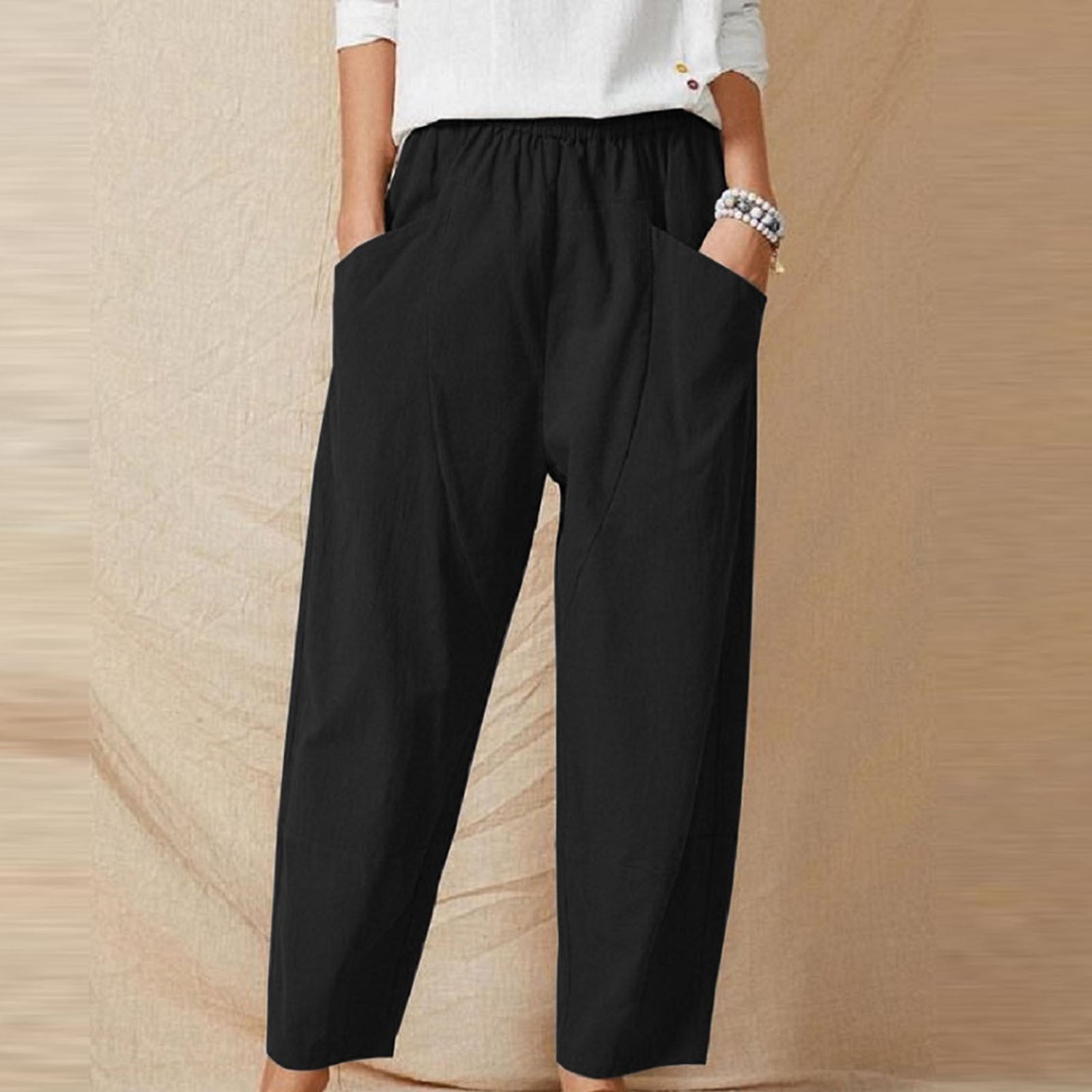 Zanvin Linen Pants For Women Summer Fashion Women Casual Summer Wear Pants Solid Color Cotton And Linen Trousers Womens Casual Pants Black Black