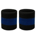 thumbnail image 2 of Couver Terry Cloth Two Color Striped Wrist Sweatbands, Black Blue Black, One Size, 2 Pairs, 2 of 7