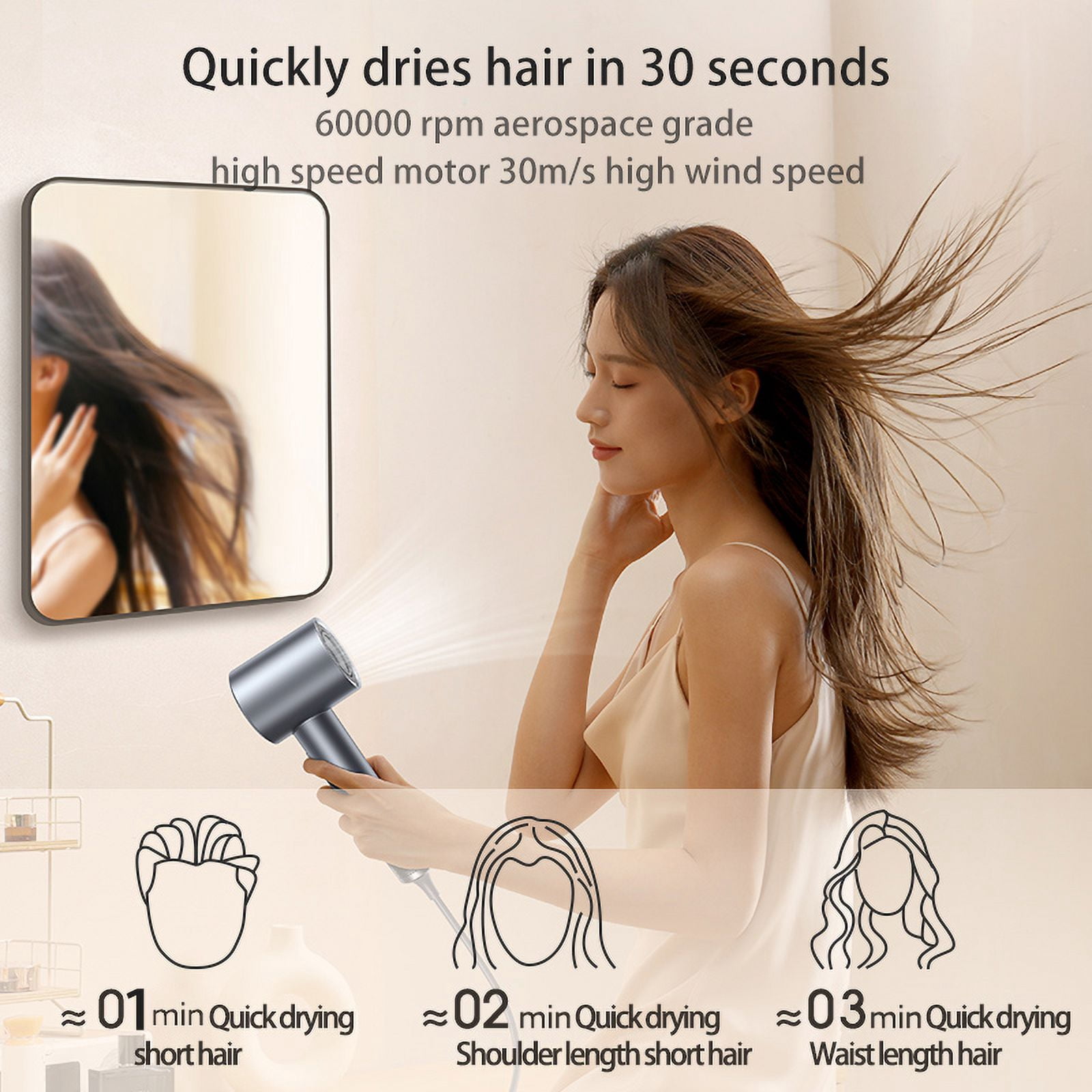 LEMULEGU HighSpeed Hair Dryer, 110V, Brown, RPM, Diffuser, Nozzles