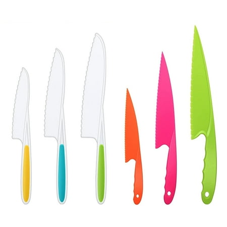 

Happon 6 Pieces Kid Plastic Kitchen Knife Set Children s Safe Cooking Chef Nylon Knives for Fruit Bread Cake Salad Lettuce Knife (3 Color Knife & 3 white Knife)