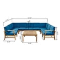 thumbnail image 4 of Danielle Outdoor 10 Piece Acacia Wood Sectional Sofa Set with Cushions, Teak, Blue, 4 of 10