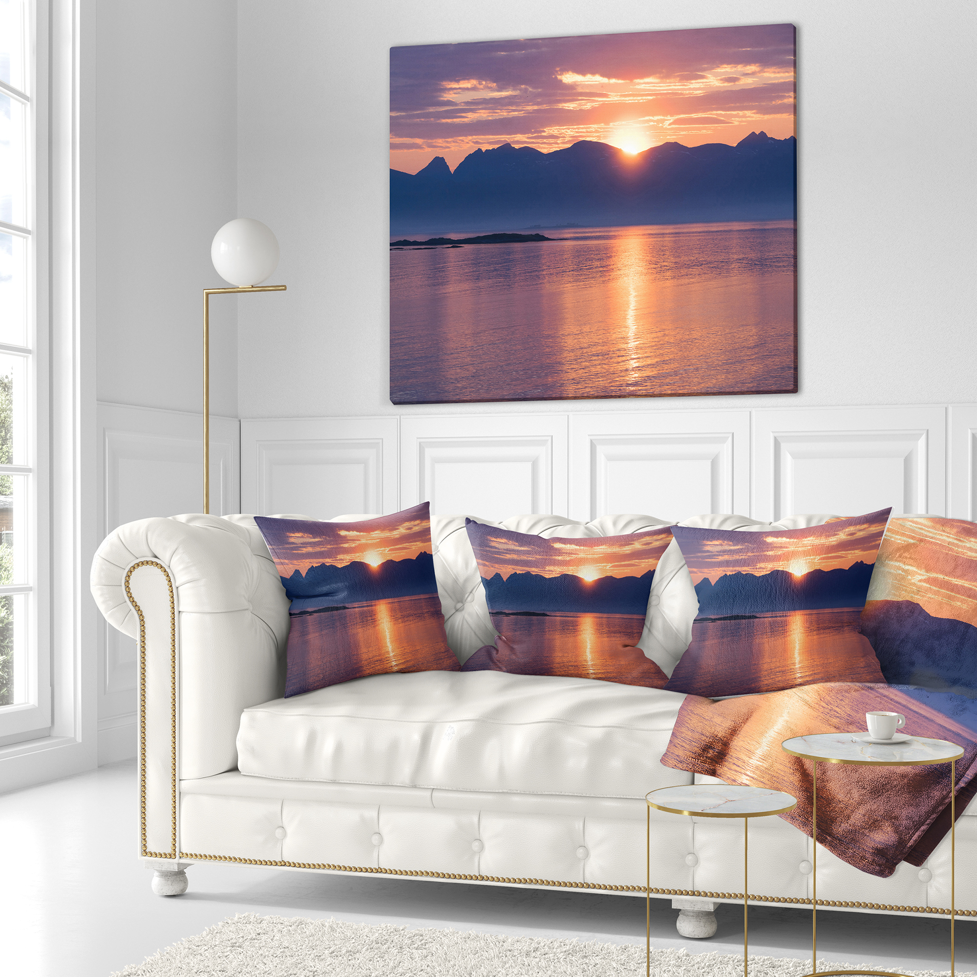 Designart Norwegian Seashore at Sunset - Modern Seascape Throw Pillow - 16x16
