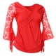 thumbnail image 4 of Salón Fmenco Blusa Baile cuadrado Cuello en V Manga de encaje Tops Mujer Ropa Disfraces rojo Macarena Top de práctica de salón de baile, 4 of 8
