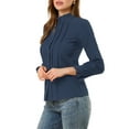 thumbnail image 4 of Allegra K Women's Lace Mock Neck Long Sleeve Cotton Button-Down Shirt, 4 of 6