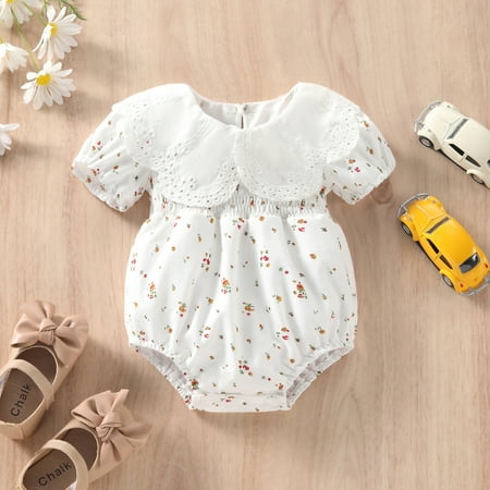 

niuredltd baby girls floral spring summer floral short sleeve cute collar romper bosyduit clothes