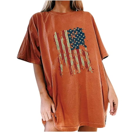 

Women s T-Shirts 2023 Womens Scrub Tops 2023 Plus Size Independence Day Summer American Flag Short Sleeve Working Uniform 4th of July Patriotic T Shirt