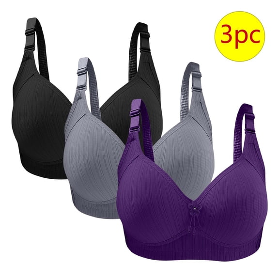 EOYWHK 3PC Bras for Women No Underwire, 3PC Woman's Large Size Solid Color Without Steel Ring Gathering Comfortable Bras Daily Bra