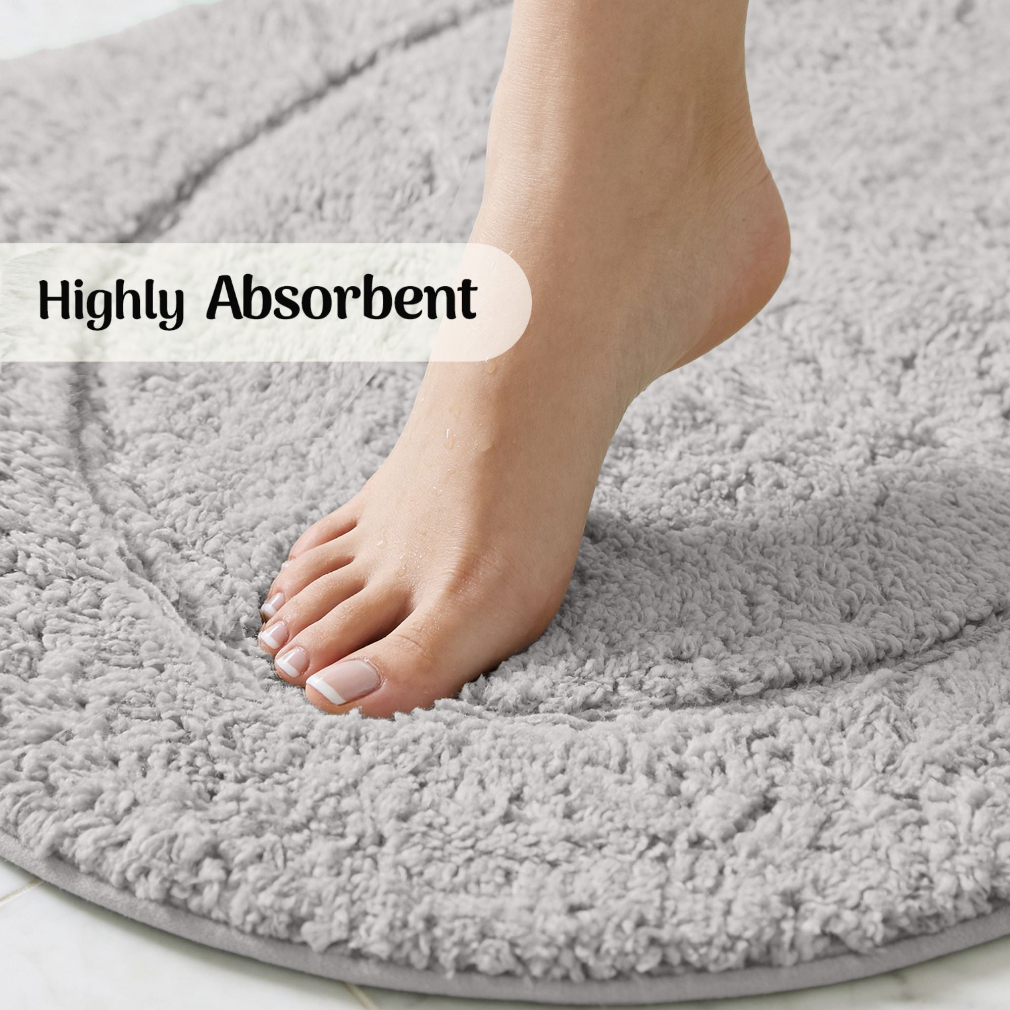 Superior Oval Bordered Cotton Washable Non-Slip Bath Rug, Runner Size, Silver