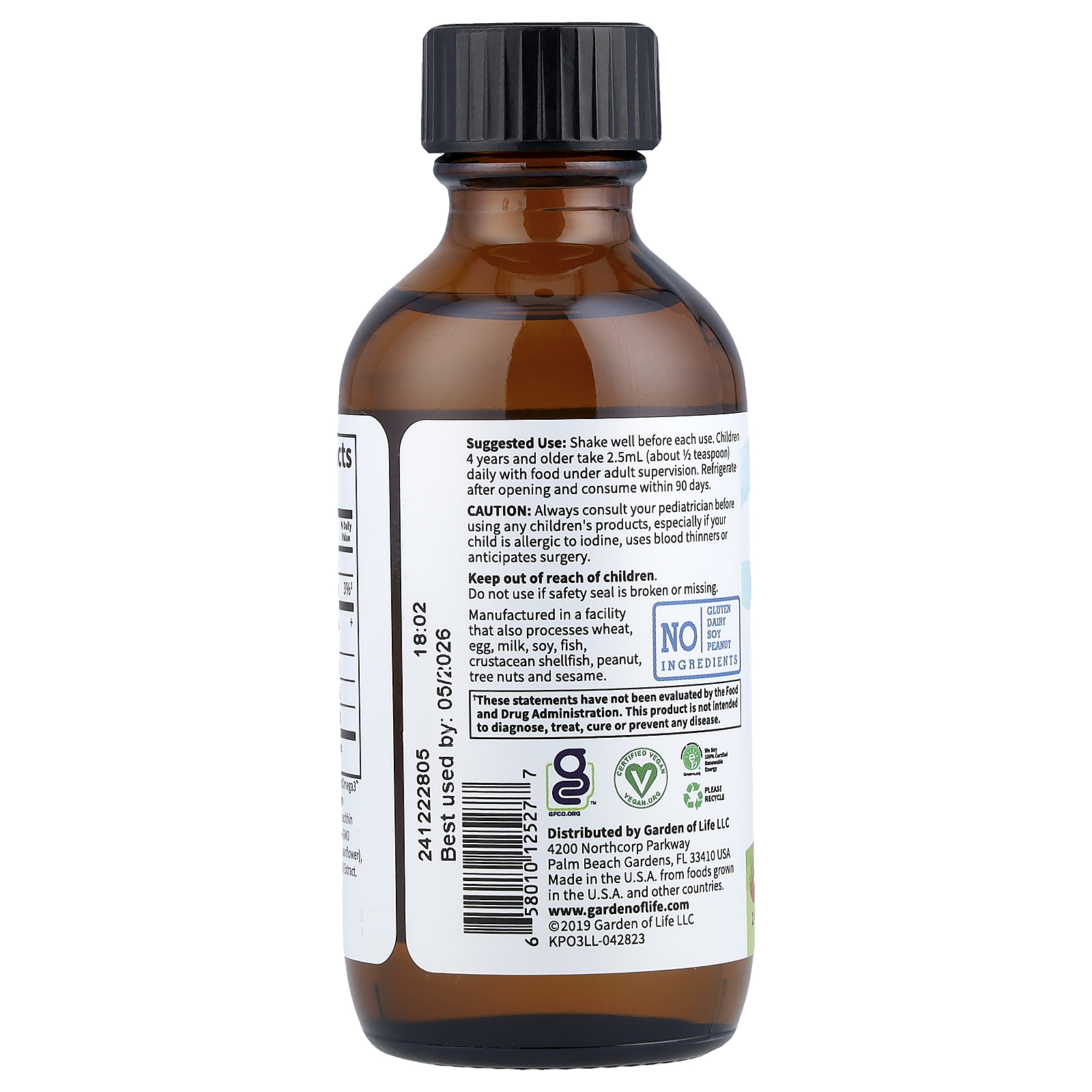 Garden of Life Kids Plant Omega-3 Liquid, Strawberry, 2 fl oz (57.5 ml)