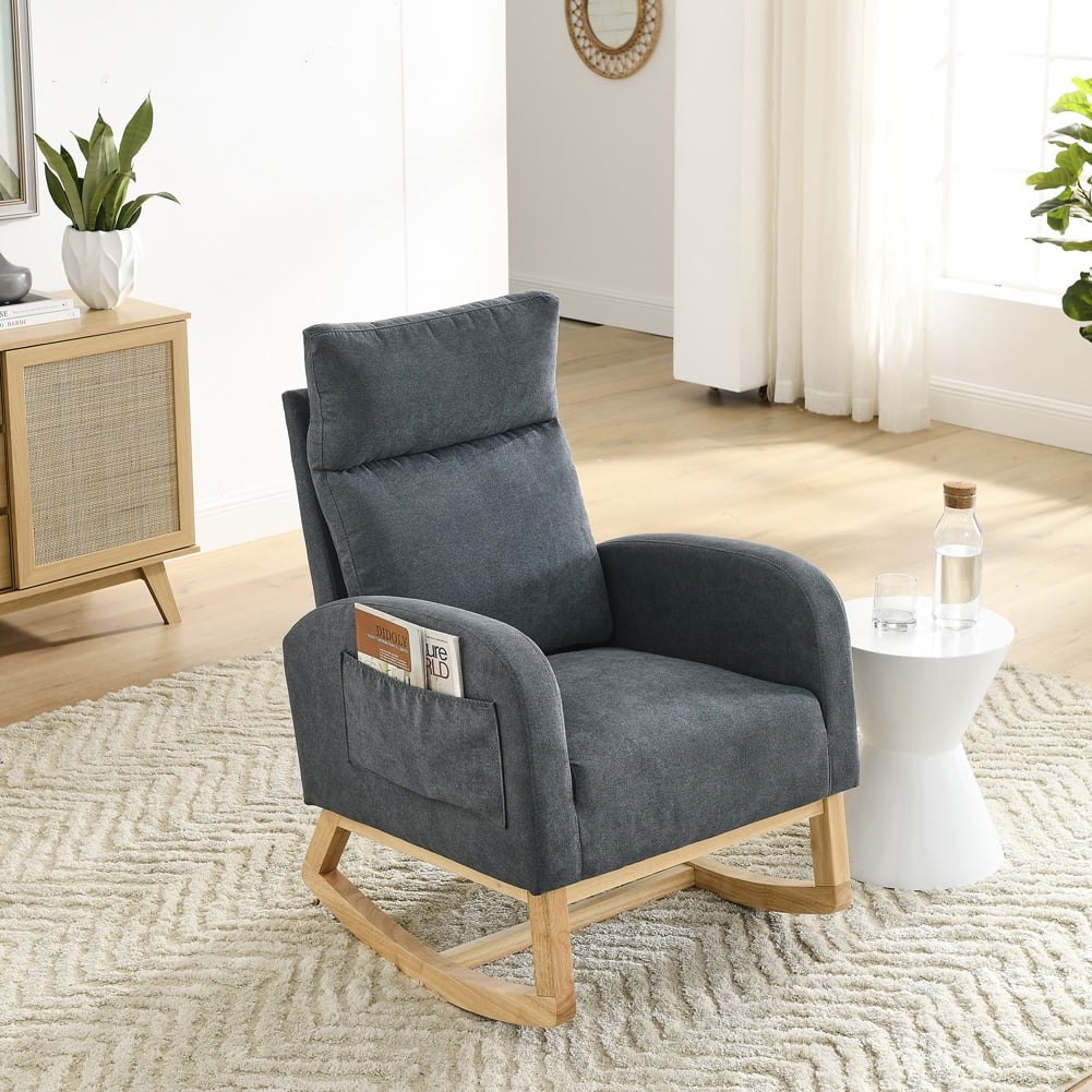 Yesurprise 27.6"W Modern Rocking Chair, Accent Upholstered Rocking Glider Chair with High Backrest, Armrests, 2 Side Pocket, Lounge Chair for Home Living Room Bedroom Office