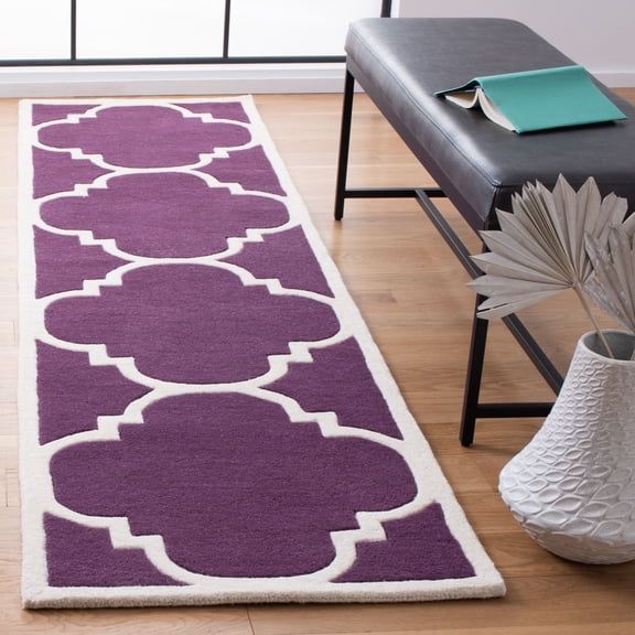 SAFAVIEH Chatham Hayden Geometric Wool Runner Rug, Purple/Ivory, 2'3" x 9'