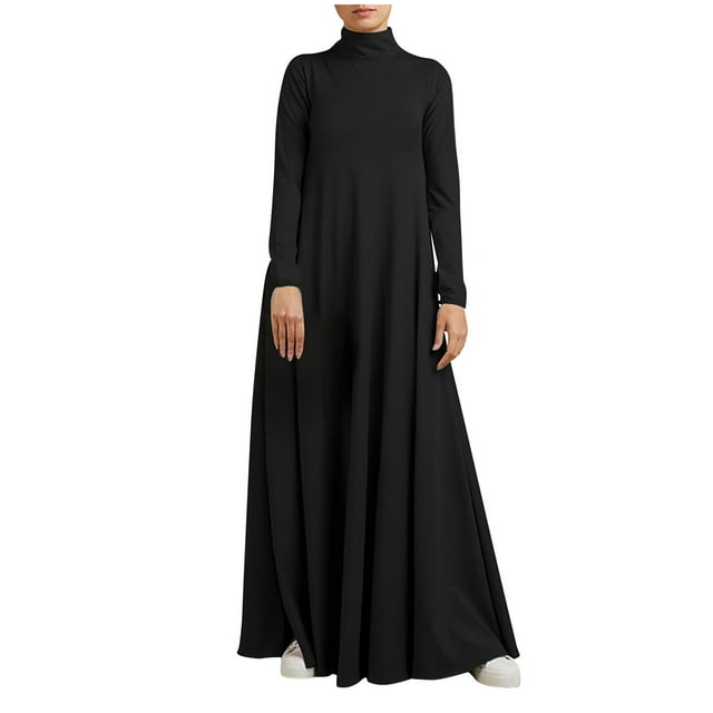 CEHVOM Robe Décontractée pour Femme Grande Taille Col Montant Couleur Unie Manches Longues Hiver Automne Basique Décontractée Maxi Longue Robe Robe Quotidienne Vacances Solde