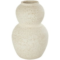DecMode 12" Hourglass Textured Cream Ceramic Vase with Brown Distressing