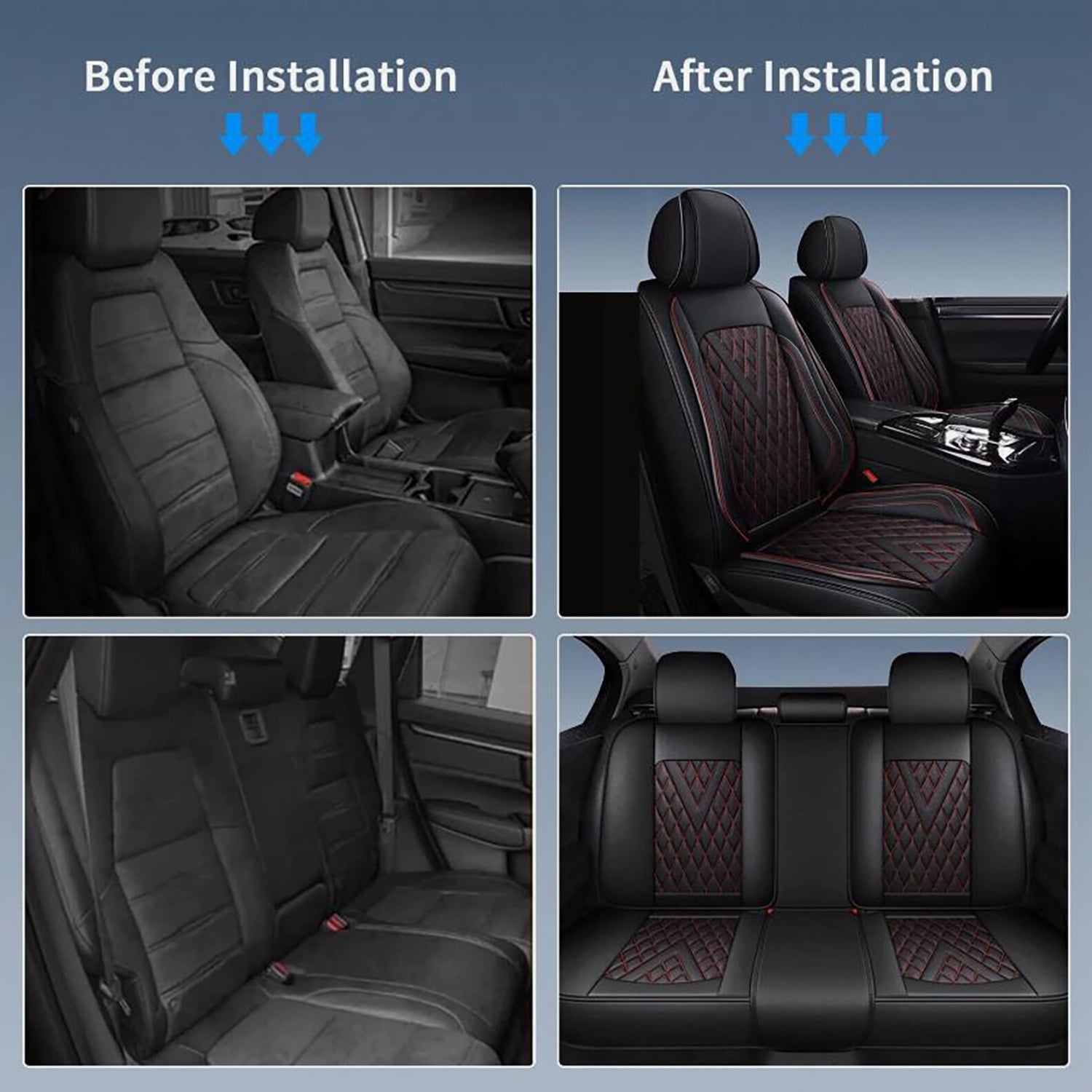 Car Seat Covers Full Set for Car Seat Covers Custom Fit for Nissan Rogue 2010-2025 2 Rows 5-Seat Set Faux Leather Seat Covers Waterproof Car Seat Protector (5-Seat Set, Black&Redline)