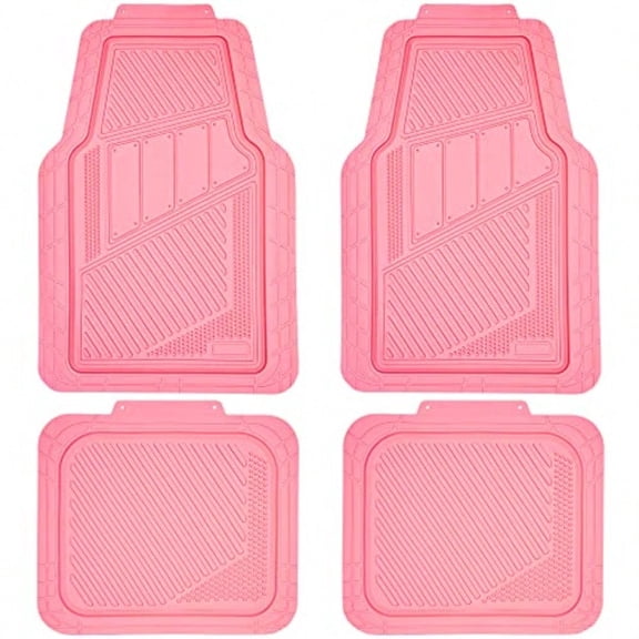 Heavy Duty Rubber Floor Mats 4-PiecePink Car Mats Full Sets Anti-Slip Waterproof Universal Trim-to-Fit for Car SUV Truck Durable All Weather Automotive Car Mats for Women Girly All Pink