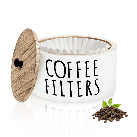 Coffee Filter Holder Wooden Coffee Filter Storage Container with Lid Multipurpose Coffee Filter Dispenser Sturdy Coffee Pod Organizer Coffee Filter Basket for Bar Counter Coffee Bar Decor White