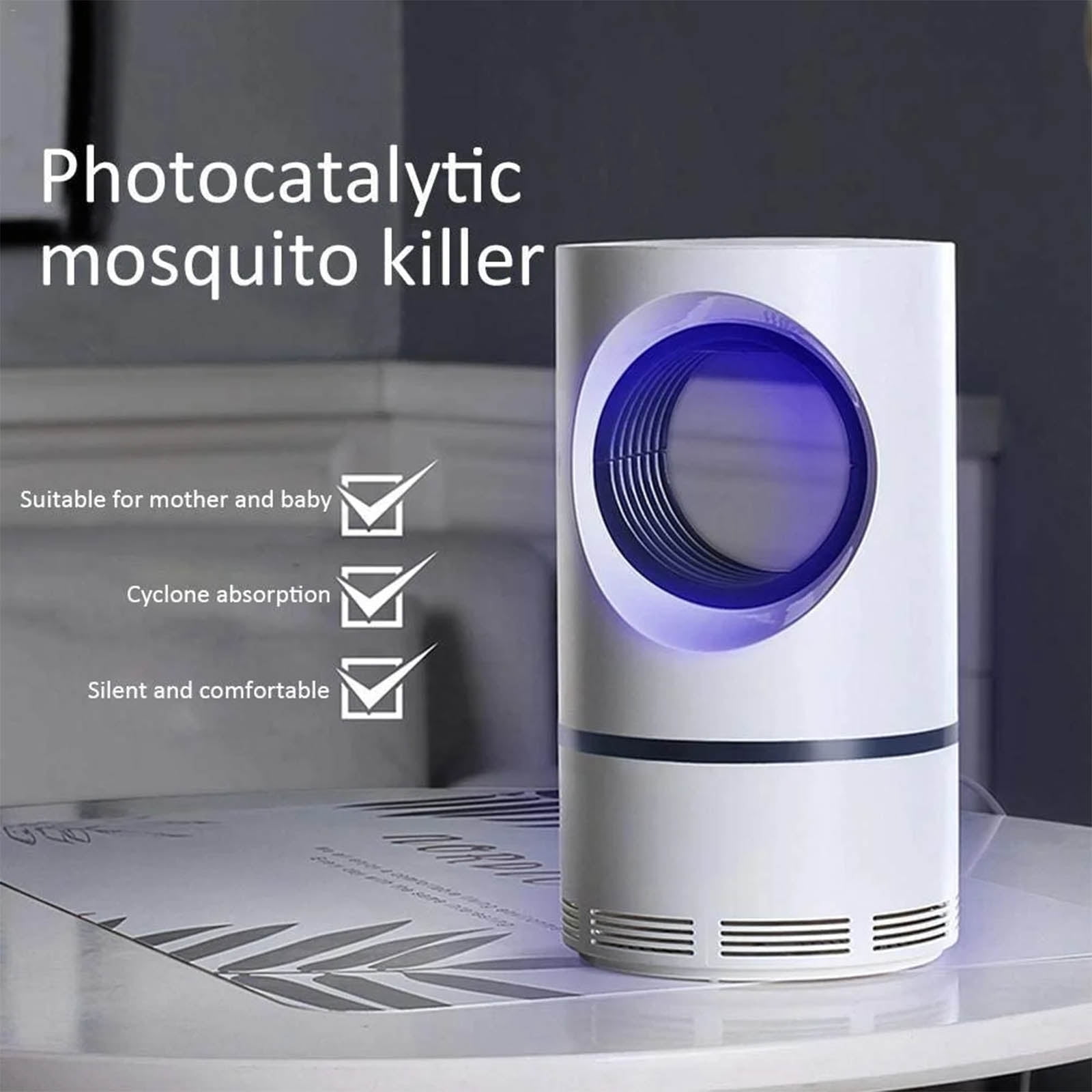JIhuahe Mosquito Killer Indoor - USB Electric Trap with Suction Fan, No Zapper, Child Safe, Includes Adapter, Quiet Operation for Bedroom and Nursery, Home Essential