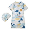 thumbnail image 2 of lnmuld 2 Piece Toddler Boys UPF 50+ Sun Floral Cartoon Print Front Zipper Rash Guard Swimsuit Set with Matching Protective Sun Hat - Beach & Pool Color:Beige,Size:2-3 Years, 2 of 8