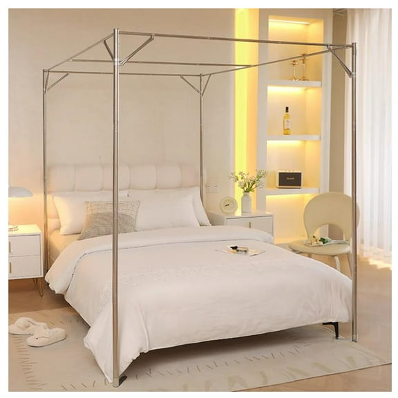 Metal Canopy Bed Frame Post, Stainless Steel Canopy Mosquito Net Bracket, Thickened Spiral Connection Style Design