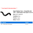 thumbnail image 2 of Upper Radiator Hose - Compatible with 1997 - 1998 Pontiac Trans Sport 3.4L V6, 2 of 2