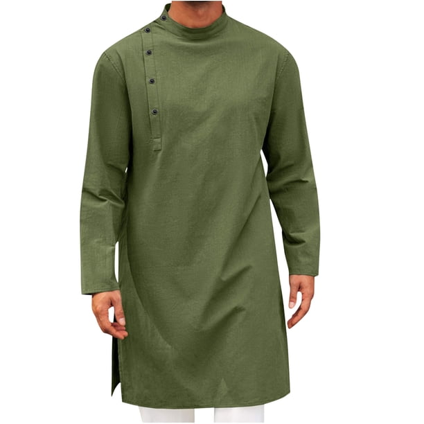 pstuiky Camisas de manga larga de invierno para hombre, Blusas casuales de color sólido de moda para hombre, de manga larga, con botones y cuello redondo top de hombre xxl