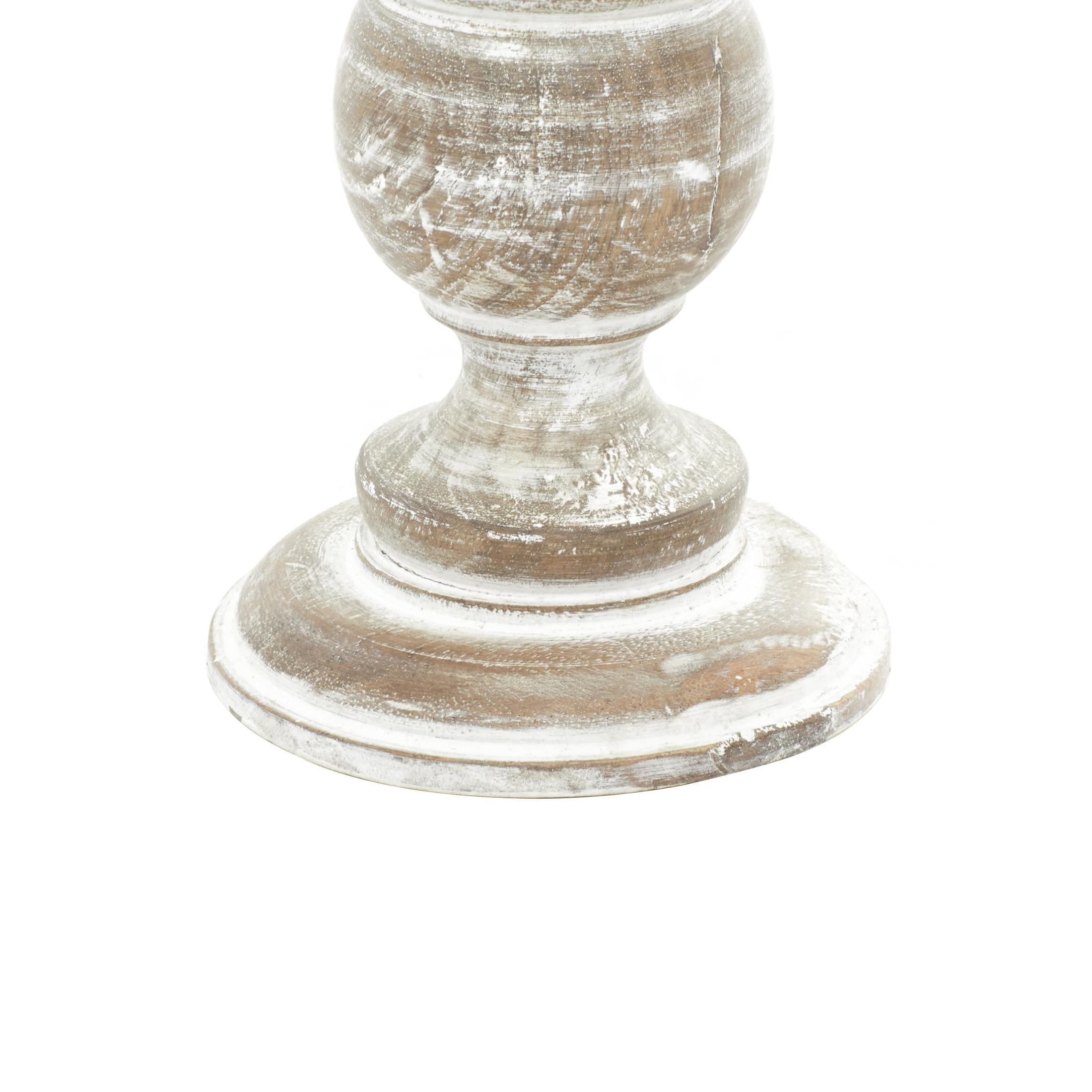 DecMode Traditional and Timeless Mango Wood Pillar Candle Holder Set of 3, 6", 8", 10"H, Cream Finish