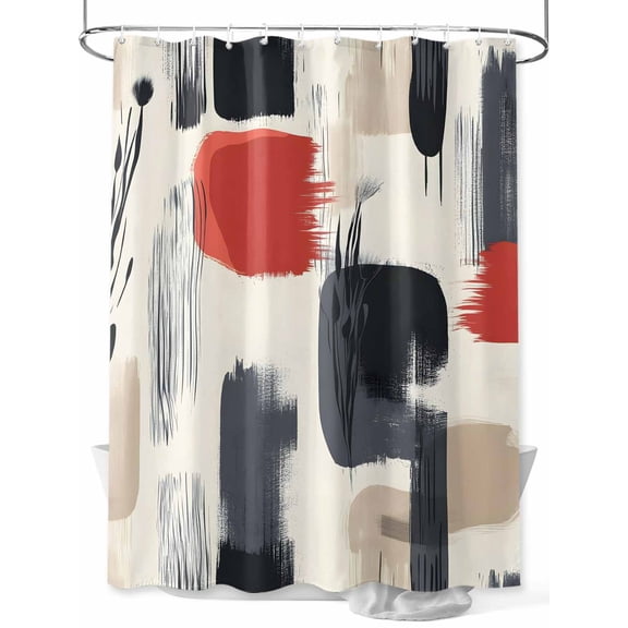 Abstract Color Block Shower Curtain Set ，Waterproof Fabric Shower Curtains Black Beige Red Brush Modernism Shower Curtains for Bathroom,Bathroom Decor 60"x72"
