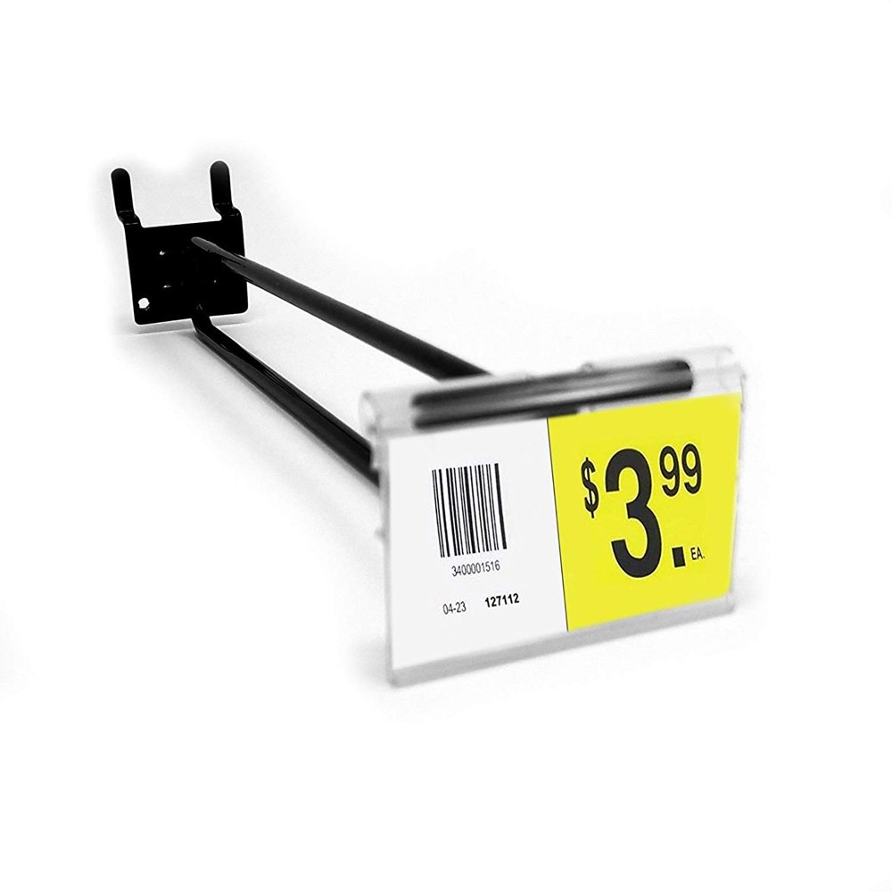 8" Pegboard Flip Up Scanner Hooks w/ 2" L X 1.25" H Scanner Plates, Black, 20 Pack