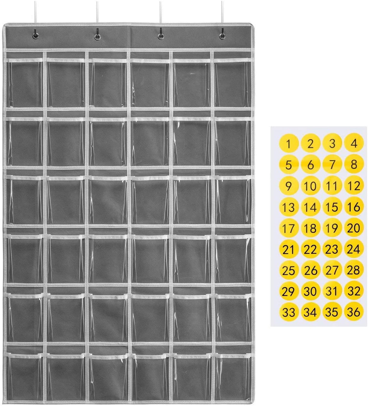 BIGUY 36 Clear Pockets Classroom Pocket Chart for Cell Phones and Calculator Holder, Pocket