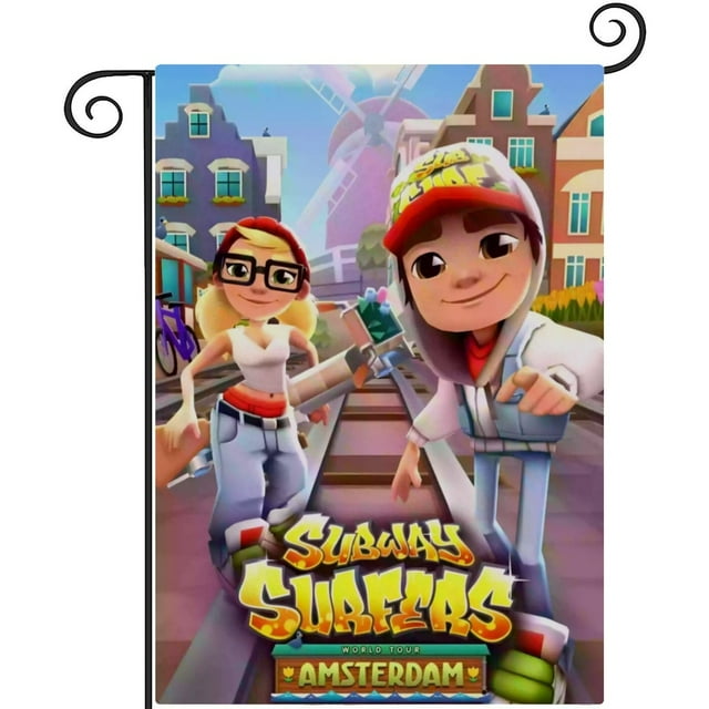 Subway Surfers-bandera de jardín temática. Regalo perfecto para fans, amigos y familiares, ideal para actividades al aire libre y decoración de fiestas.28CM*45CM