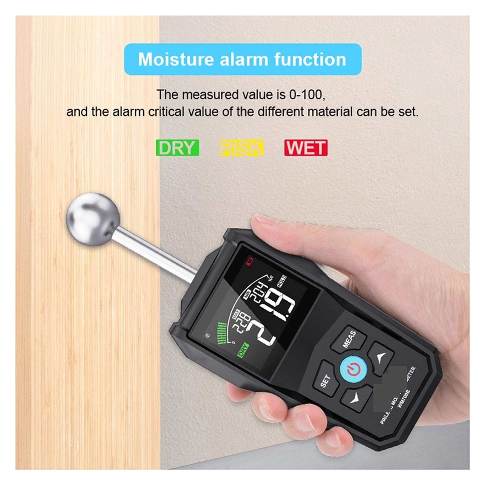 Moisture Meter For Wood Meter Non-destructive Hygrometer Double Sided Humidity Tester Self Calibration Timber Damp Detector ,Wide Applications