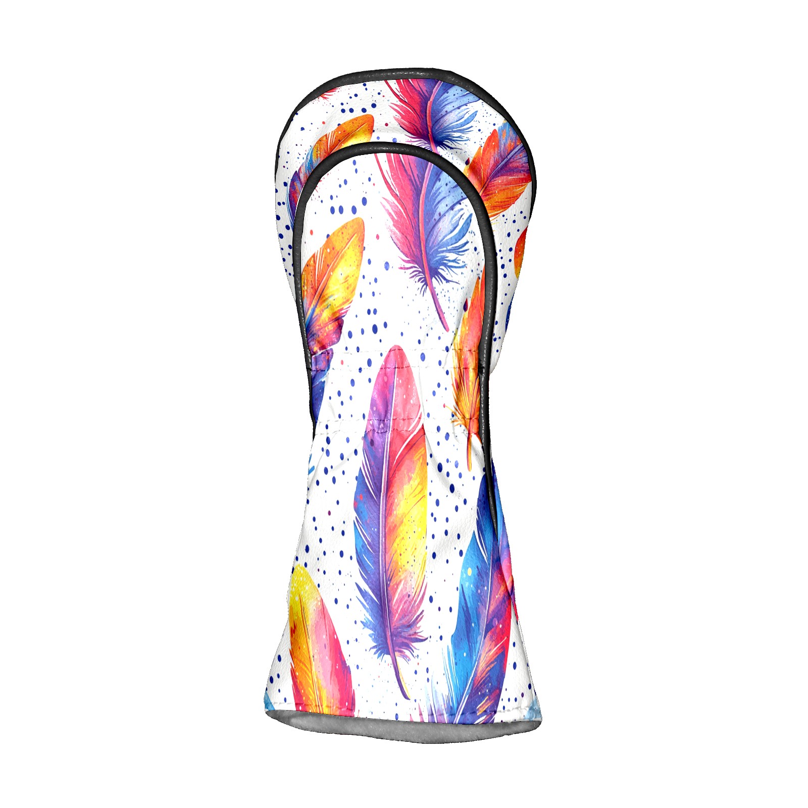 Golf Club Covers, Rainbow Feathers Premium PU Leather Driver Hybrid Putter Head Covers with Velvet Lining, Waterproof Golf Gifts for Men Women