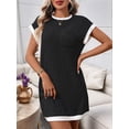 thumbnail image 6 of Women'S Casual Spring Summer Dresses Fashion Cap Sleeve Color Block Crewneck Shif Mini Dress Black & Gray M, 6 of 8