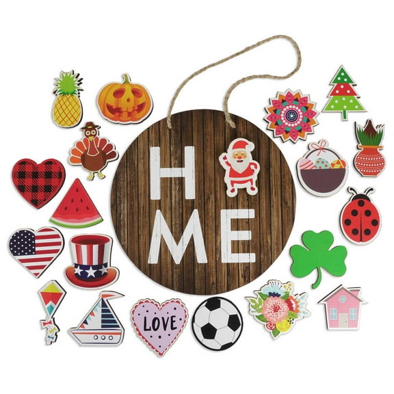 Inkdotpot Welcome Sign Front Door Decorations Hanging 20 Interchangeable Rustic Wood Seasonal Holiday Ornaments Housewarming Gift, Farmhouse Porch Decor- Wall Hanging 10" Inches