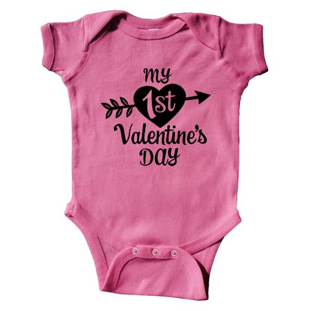 

Inktastic My First Valentine s Day with Black Heart and Arrow Gift Baby Boy or Baby Girl Bodysuit