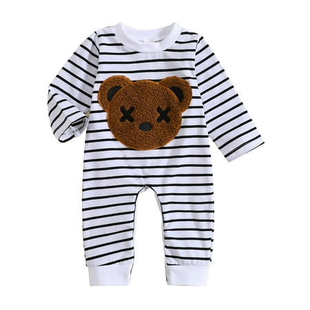 

Wallarenear Baby Boys Girls Jumpsuit Cartoon Bear Striped Fall Winter Warm Romper Pants